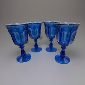 Vintage Imperial Glass Old Williamsburg Cobalt Goblets 6.5" Set Of 4